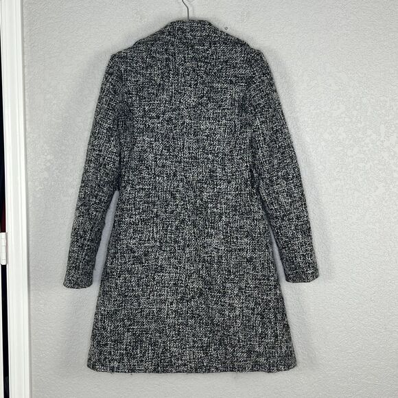 Tahari Womens Wool Blend Tweed Ruffle Pea Coat Twee Gray Missing Belt Size 4 - Picture 2 of 5